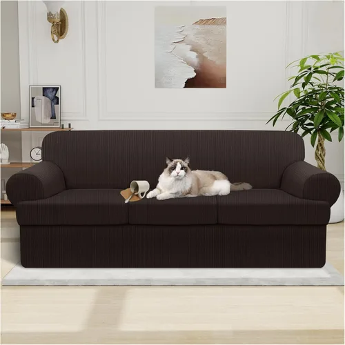 Vista 27 de Funda impermeable para silla con brazos, juego de 2 piezas, funda a rayas para 1 sofá separado con cojín en T, fundas de sillón de tela