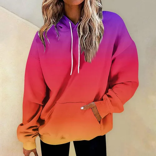 Vista 2 de DOPOCQ Sudaderas para mujer, casuales, talla grande, bolsillos, con capucha, ajuste holgado, estampado de moda, manga larga