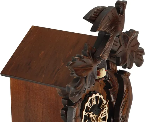 Vista 5 de Kintrot – Reloj de cuco, reloj de pared artesanal de madera de bosque negro tradicional con péndulo de hoja de arce, cuarzo, 12 melodías, sensor