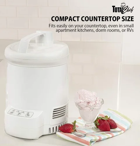 Vista 6 de Total Chef Ice Cream Factory - Máquina automática de helados eléctrica, 1.3 cuartos de galón (1.2 litros), color blanco, hace fácil yogur congelado