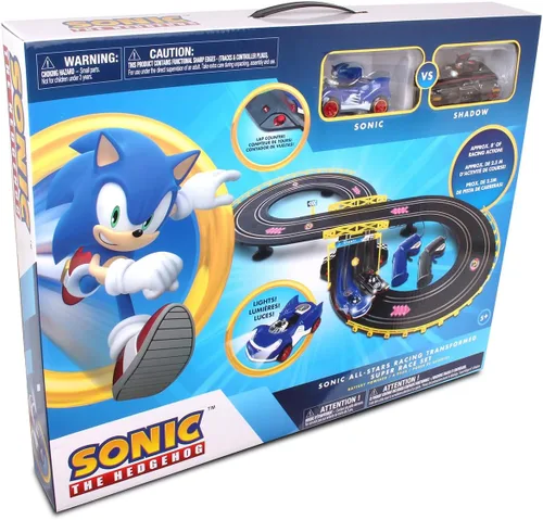 Vista 6 de NKOK Sonic and Shadow - Juego de pista de carreras con luces que funcionan, contador de vueltas, pista de autos de ranura en forma de figura-8
