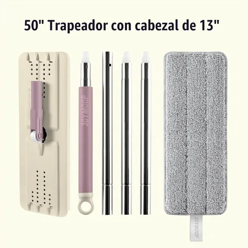 Vista 3 de JOYMOOP Trapeador plano, trapeadores de microfibra para limpieza de pisos y limpiador de paredes, trapeadores de 50 pulgadas con cabeza plana de 13