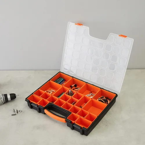 Vista 2 de Amazon Basics Organizador de 19 compartimentos extraíbles, negro, naranja, 16.5 x 13.2 x 2.4 pulgadas