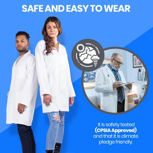 Vista 5 de Dress Up America Abrigo de laboratorio Disfraz de médico blanco para adultos 34 de longitud abrigos de laboratorio ligeros para mujeres y hombres