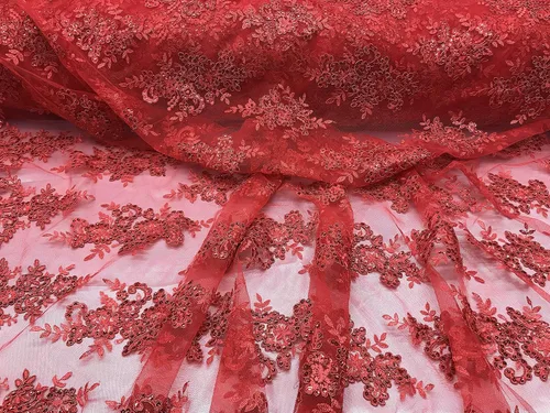 Vista 5 de Valentina Textil Lentejuelas Tela de encaje con adornos en malla VT-012 (1 yarda, azul bebé)