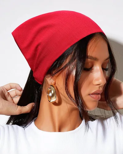 Vista 5 de AWAYTR - 3 diademas elásticas para el cabello para mujer con clip triangular Negro + Rojo + Albaricoque Crema