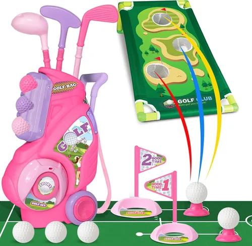 Vista 12 de Juego de Golf para Niños Pequeños para Niños y Niñas de 2 3 4 5 Años, Carrito de Golf Mejorado para Niños con Alfombrilla de Putting y Tablero