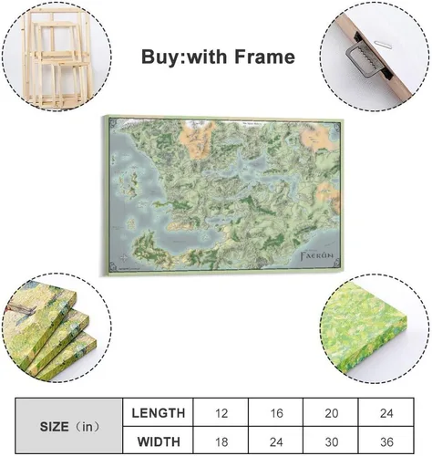 Vista 2 de Faerun - Póster de mapa de juego de Reinos Olvidados, póster de lienzo impreso para pared, póster de pintura de regalo, arte de arte, decoración