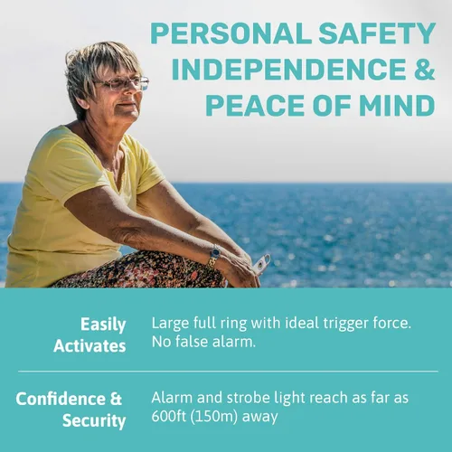 Vista 3 de Alarma de seguridad personal para mujeres, hombres y niños, alarma personal para viajes, segura e impermeable, llavero de autodefensa para mujeres