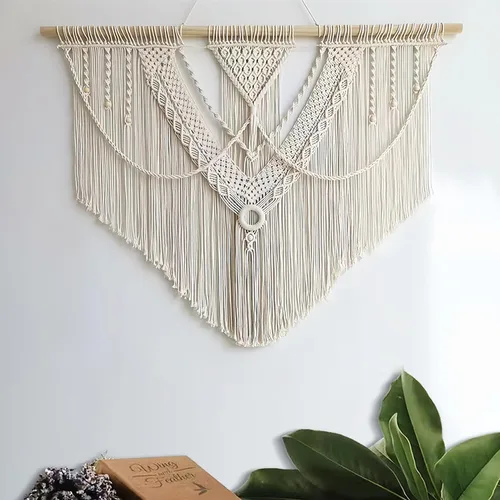 Vista 9 de guzhiou gran tapiz de macramé (Borla con cuentas)