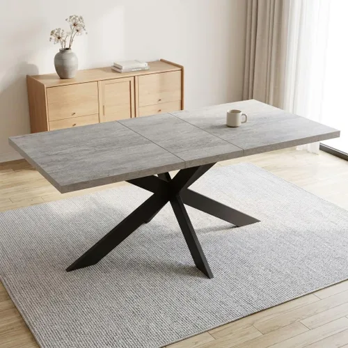 Vista 29 de 6-Piece Extendable Dining Table Set, Modern 63''–79'' Grey Wood Table with 6 Grey Fabric Chairs, Dining Room Table and Chairs for 6, Ideal for 1