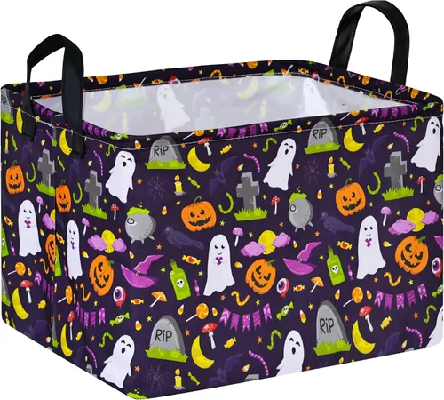Vista 26 de Rec - Cesta de almacenamiento de fantasmas de Halloween, plegable, organizador de regalo, cestas para almacenamiento en el hogar y la cocina. Boo