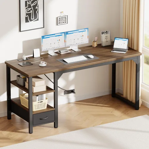 Vista 21 de Mericonia Escritorio de computadora, escritorio de juegos para espacios pequeños, mesa moderna de estilo simple para oficina en casa, mesa de Negro