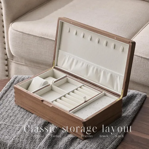 Vista 4 de Beexchange Joyero de madera de nogal negro, hecho a mano, caja de joyería clásica. Joyeros y organizadores para mujeres, hombres y niñas