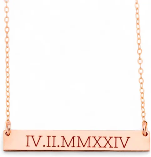 Vista 8 de HotMixCold Collar de barra larga grabado de doble cara, collar de barra de número romano dorado, fecha de boda, coordenadas de plata