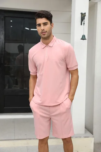 Vista 3 de FZNHQL Conjunto de dos piezas de moda para hombre, conjunto de camisa polo casual y pantalones para hombre