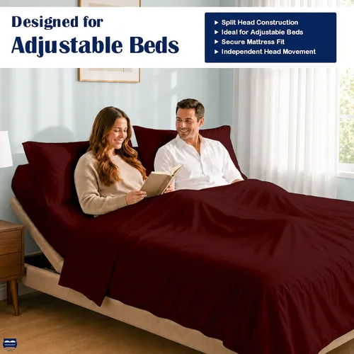 Vista 3 de Cottingon Juego de sábanas Queen de 4 piezas para camas ajustables, 100% algodón egipcio de 28 pulgadas, hojas flexibles para dormir con números