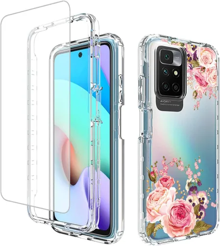 Vista 8 de Funda para Redmi 10 (2021/2022)/Redmi 10 Prime con protector de pantalla de vidrio templado, cuerpo completo transparente con protección de diseño