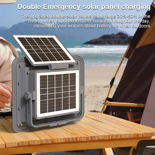 Vista 4 de Luz solar de trabajo LED recargable de 150 W, 16000 mAh, 15000 LM, paneles solares dobles (carga del 50% en un día bajo el sol), con brillo continuo