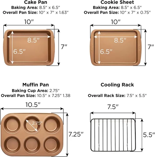 Vista 2 de Ecolution Juego de 4 utensilios antiadherentes para horno tostador, acero al carbono, fácil de limpiar y perfecto para porciones individuales, cobre