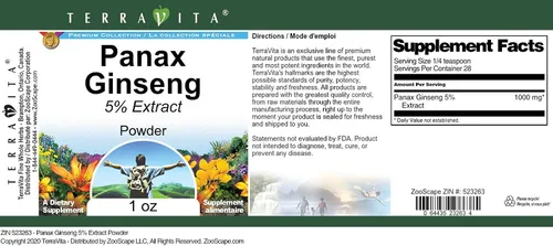 Vista 3 de Panax Ginseng 5% Extracto en polvo (1 oz, ZIN: 523263)