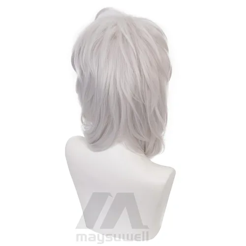 Vista 4 de maysuwell Peluca de anime Rui Cosplay pelucas para Demon Slayer de pelo corto plateado para hombres y mujeres para Halloween, carnaval, fiesta