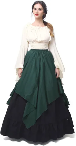 Vista 7 de NSPSTT - Vestido de estilo victoriano para mujer Verde militar y marrón oscuro