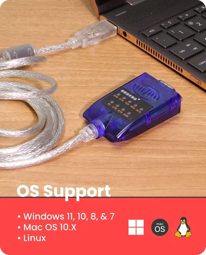 Vista 3 de USB to Serial RS-232 Adapter with LED Indicators, FTDI Chipset, Supports Windows 11/10/8.1/8/7, Mac OS X 10.6 and Above