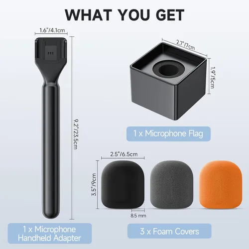 Vista 7 de MELONARE Soporte de micrófono de mano para micrófonos Lavalier inalámbricos MH-30 Foam Cover, Mic Handle Adapter, Compatible with