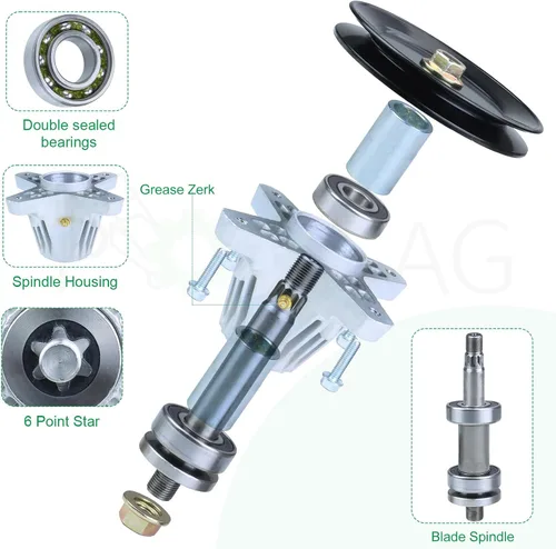 Vista 4 de Juego de 2 husillos engrasados 918-04865A que sustituyen a Cub Cadet 918-04865A Kit de husillo de cubierta, husillo 918 04865A, husillo de cubierta