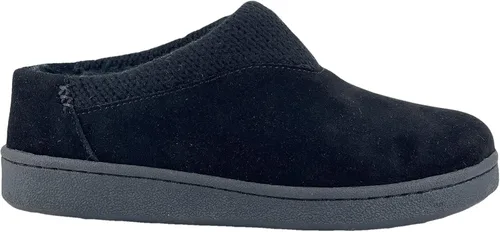 Vista 2 de Clarks Pantuflas de gamuza para mujer JMH2175 con cuello de punto, forro de piel sintética de felpa suave, pantuflas de casa para interiores