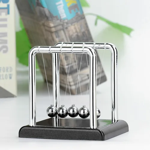 Vista 8 de Péndulo de equilibrio de bola de equilibrio de metal de escritorio con base de madera negra Newtons Cradle Balance Balls para ciencia física Gadget