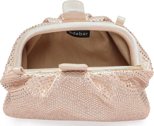 Vista 6 de Bolso de mano con marco de cristal con diamantes de imitación, bolso de embrague plisado para mujer