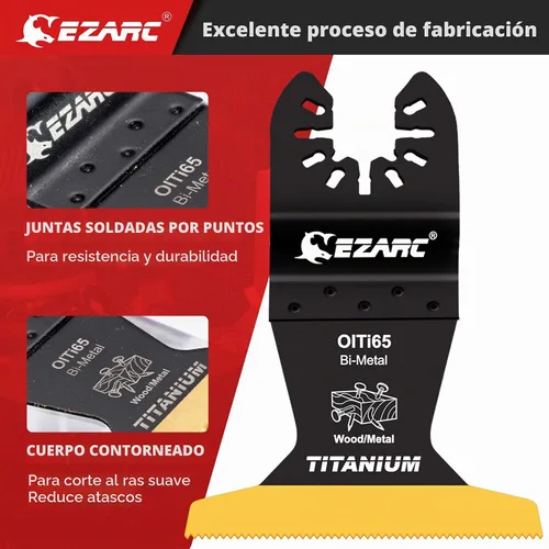 Vista 3 de EZARC Hojas de sierra oscilante de titanio, 3 cuchillas multiherramienta extendidas para metal, clavos de madera, corte de tornillos, plástico