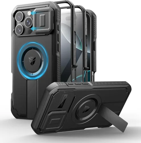 Vista 30 de Dexnor - Funda para iPhone 12 & iPhone 12 Pro con tapa deslizante para cámara, soporte ajustable y protector de pantalla integrado, carcasa