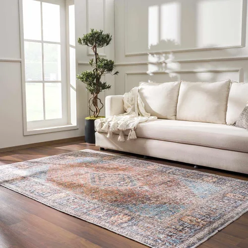 Vista 9 de Hauteloom Wentworth - Alfombra lavable a máquina para sala de estar, dormitorio, borde de medallón, diseño floral desteñido, oriental tradicional