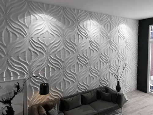 Vista 2 de Dundee Deco Paneles de pared 3D - Paneles de pared de PVC blanco pintables con ondas modernas para decoración de paredes interiores, 19.7 x 19.7