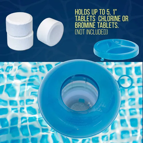 Vista 4 de U.S. Pool Supply Dispensador de tabletas químicas flotante para piscina y spa de 1 pulgada, dispensador de cloro y bromo, flotador plegable de 5