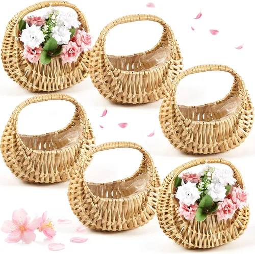 Vista 7 de Taiyin Paquete de 3 cestas de mimbre de mimbre de paja de media luna con asa, ideal para boda, niña, picnic, almacenamiento de jardín y decoración