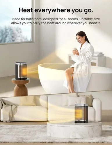 Vista 6 de DREO Calentador de espacio para baño e interior, calentador portátil, calentador de cerámica PTC, seguro y silencioso de 1500 W, termostato digital