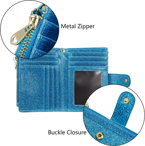 Vista 6 de Carteras para mujer RFID pequeñas y compactas de cuero plegable con bolsillo con cremallera