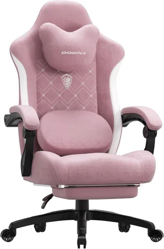 Vista 11 de Dowinx Silla de Juegos con Soporte Lumbar de Masaje con Calentamiento, Sillas de Tela Grandes y Altas para Adultos con Reposapiés, Silla de Juego