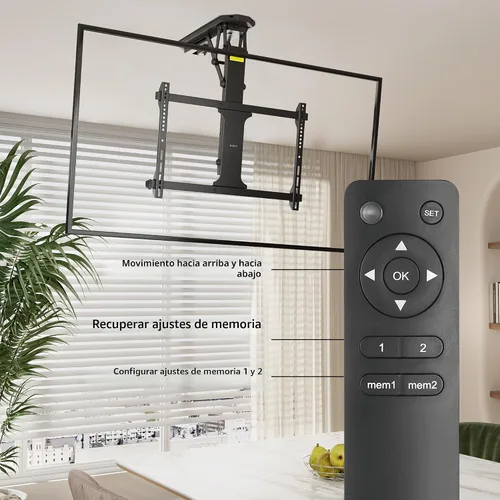 Vista 7 de VIVO Soporte eléctrico para TV de techo para pantallas de 32 a 70 pulgadas, soporte VESA de techo inclinado motorizado abatible grande, paquete Negro