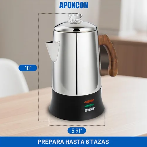 Vista 2 de APOXCON Percolador de Café Eléctrico Cafetera de Acero Inoxidable con Perilla de Vidrio Resistente Transparente para Ver el Progreso