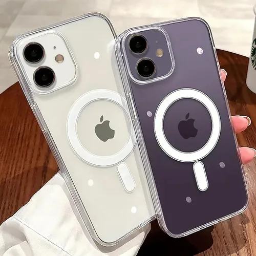 Vista 7 de Funda magnética transparente compatible con iPhone 11, lujosa funda MagSafe transparente a prueba de golpes con protector completo de lente