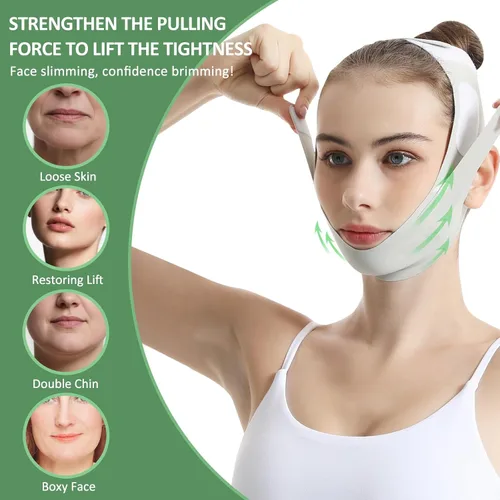 Vista 9 de Cinturón de elevación facial reutilizable, máscara de elevación de línea en V con correa para la barbilla para dormir, ejercitador de mandíbula