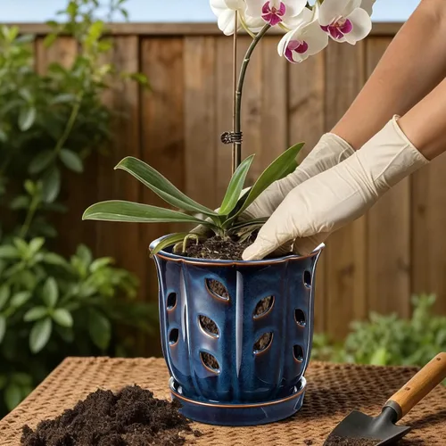 Vista 7 de FoldTier Paquete de 2 macetas de cerámica para orquídeas de 6.5 pulgadas