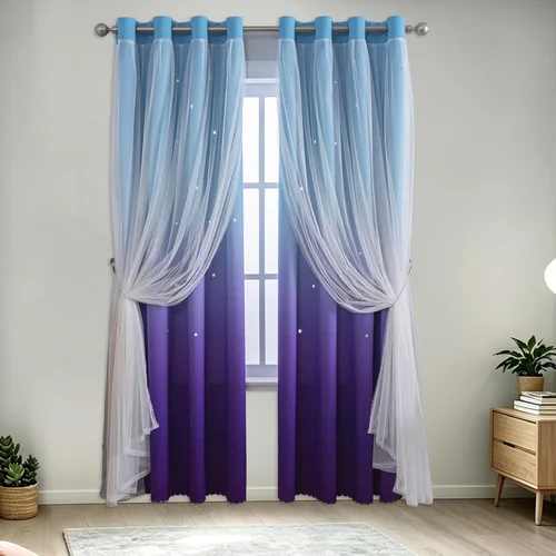 Vista 45 de indistar Cortinas opacas con recortes de estrellas para dormitorio de niña, cortinas de oscurecimiento para habitación de bebé, cortinas