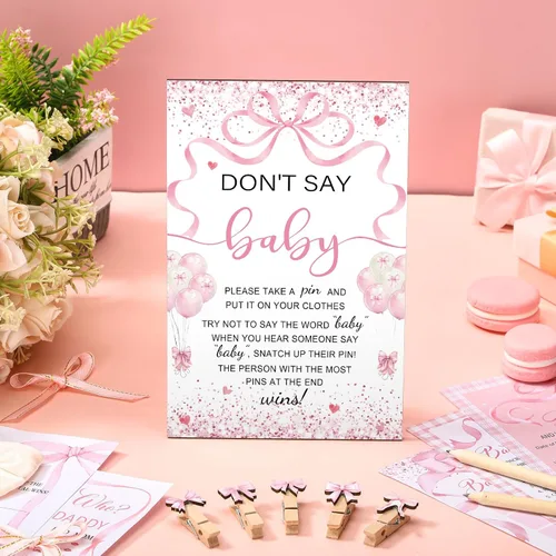 Vista 2 de Patelai Juego de 321 decoraciones de baby shower de lazo rosa 5 juegos incluyen cinta rosa Baby Shower Bingo Word Scramble Descripción El precio