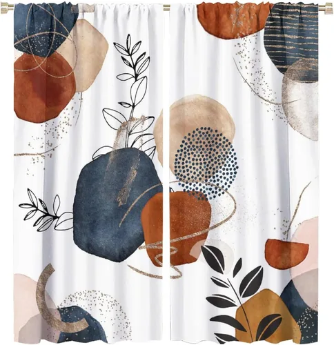 Vista 29 de Cortinas de hojas de otoño de mediados de siglo, cortinas opacas con aislamiento térmico y bolsillo para barra, 2 paneles de 45 pulgadas de largo x